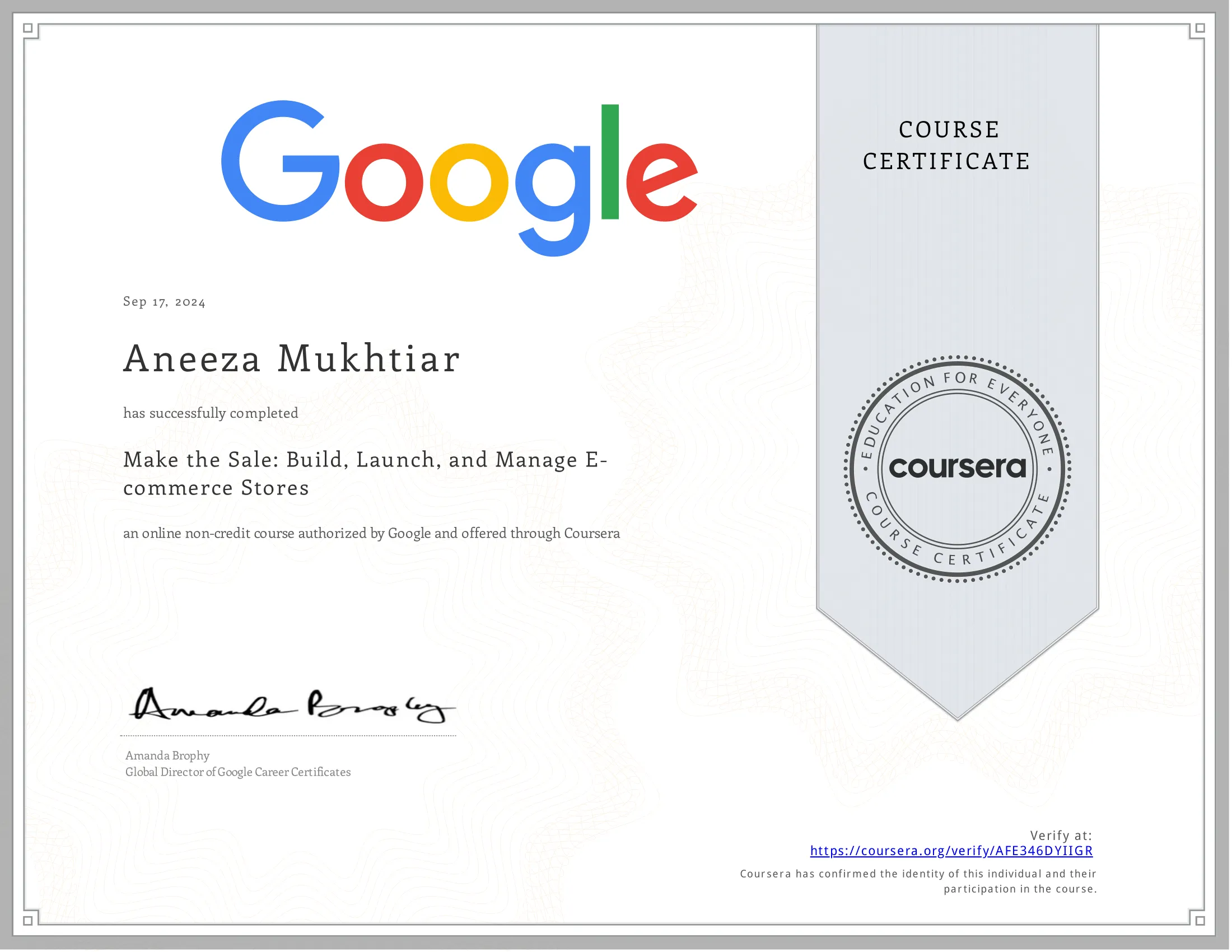 Aneeza Certificate 5