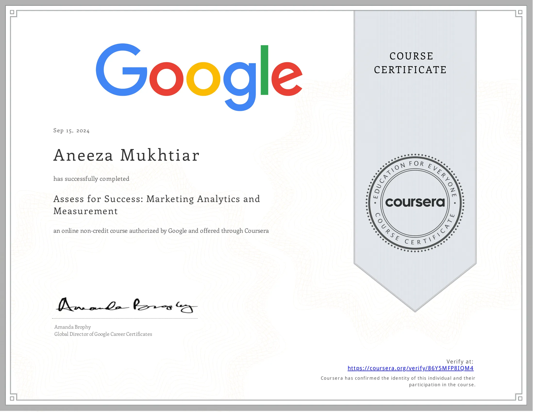 Aneeza Certificate 6